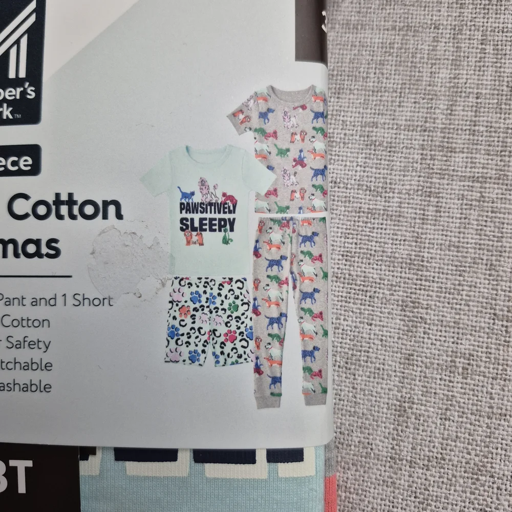 NWT Member's Mark 3T Organic Cotton Pajamas 4-Piece Set Pawsitively Sleepy